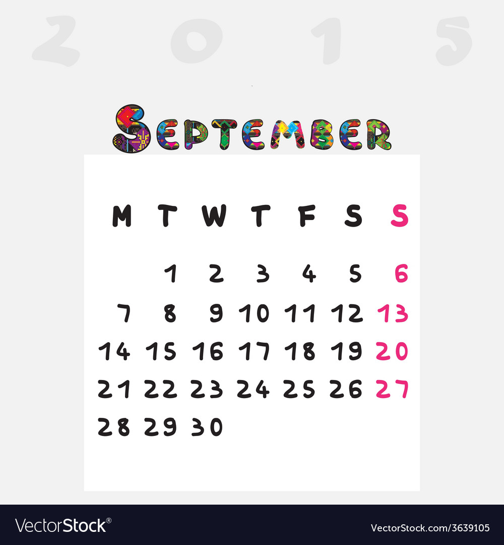 Calendar 2015 september Royalty Free Vector Image