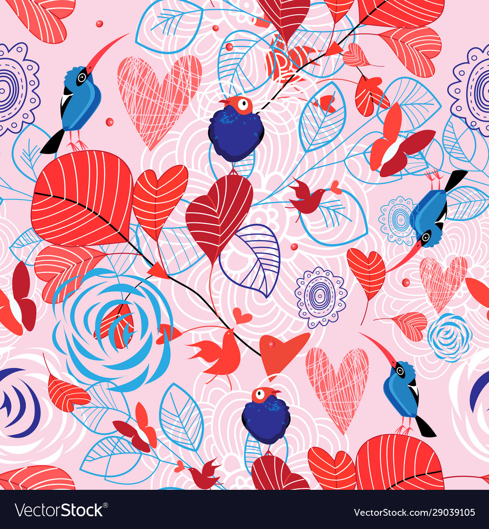 Floral pattern with birds