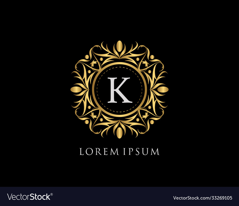 Gold badge k letter logo luxury calligraphic