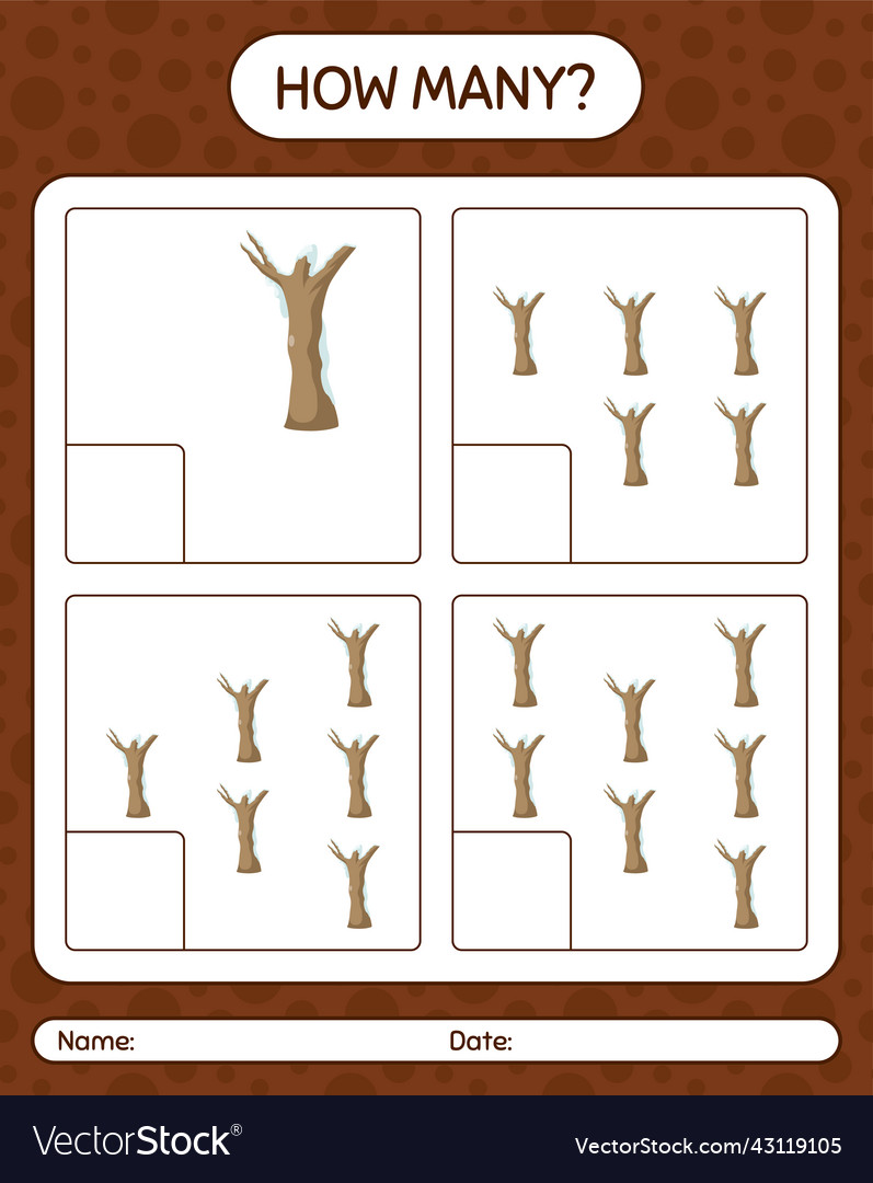 How many counting game with dead tree worksheet vector image How many counting game with dead tree worksheet