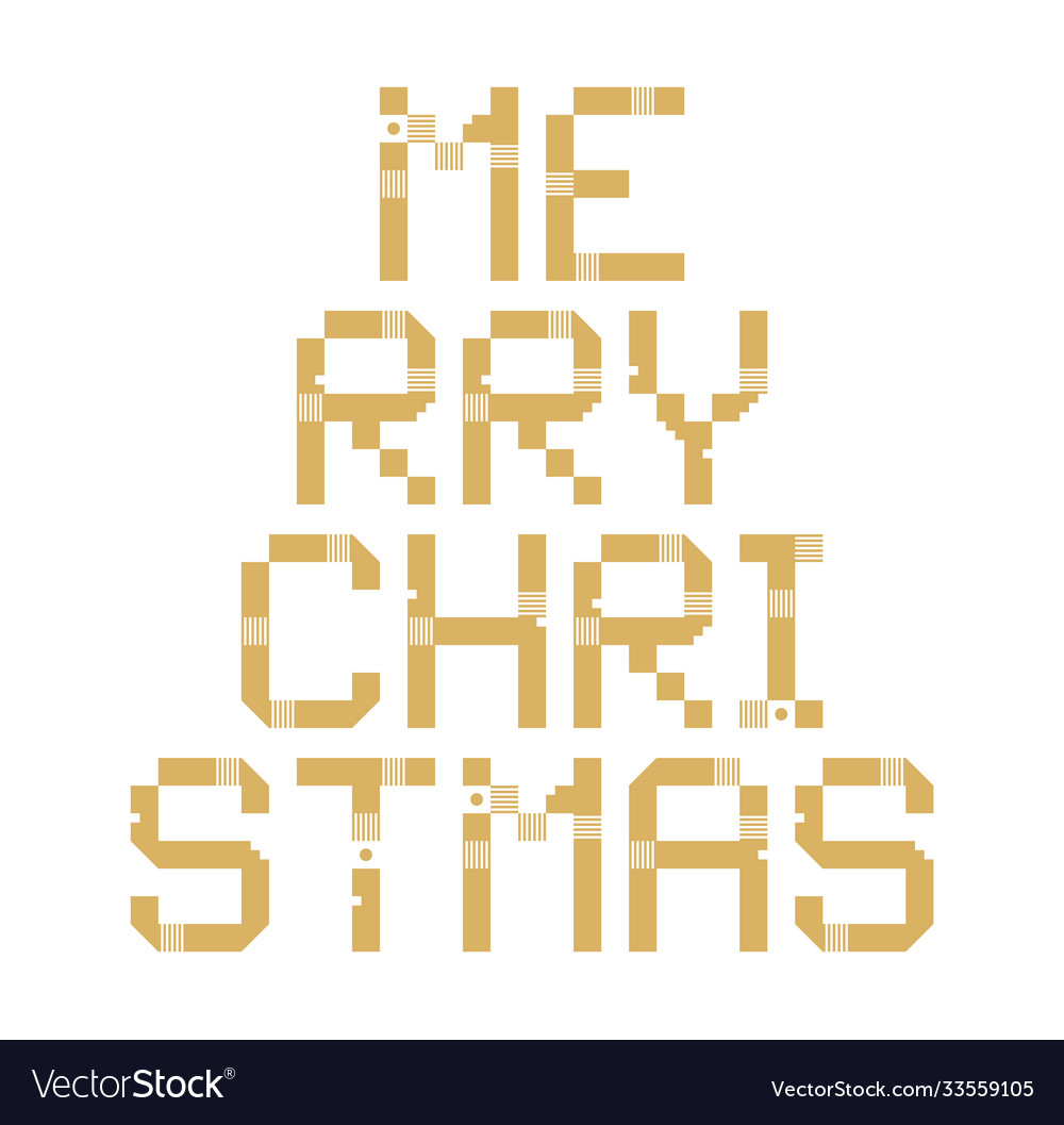 Pixel art merry christmas tree block typographie