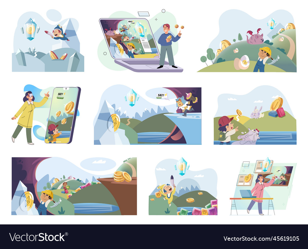 Play to earn games created on basis of blockchain Vector Image Play to earn games created on basis of blockchain