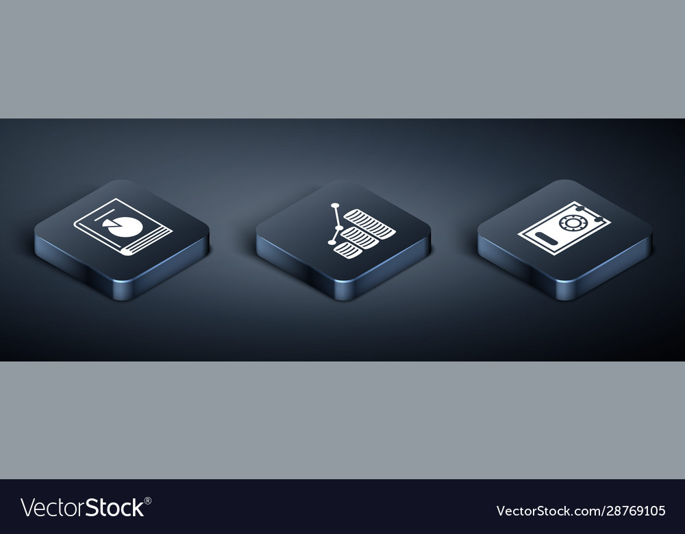 Set isometric user manual safe and pie chart Vector Image Set isometric user manual safe and pie chart