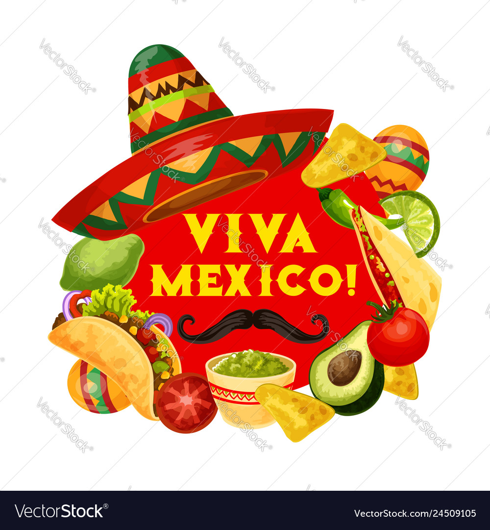 Viva Mexico Holiday Food Mexican Cinco De Mayo Vector Image