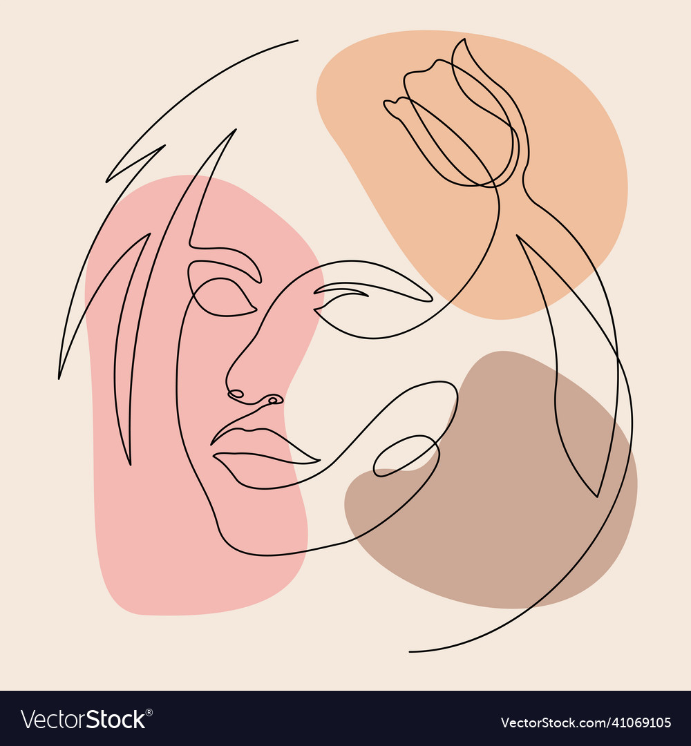 Woman face and flower continuous line