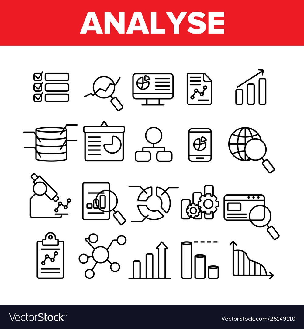 Analysing data thin line icons set
