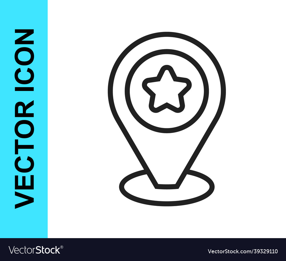 Black line map pointer with star icon isolated vector image Black line map pointer with star icon isolated