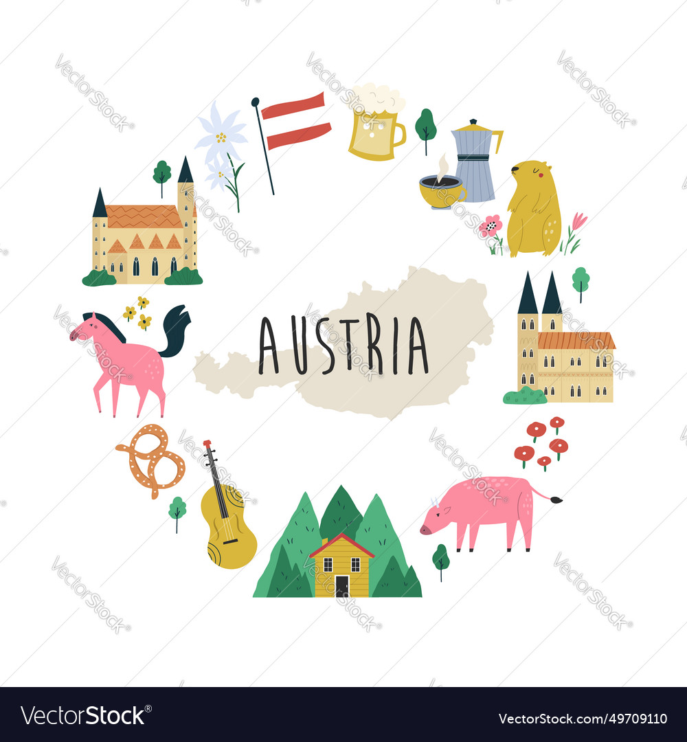 Colorful design with famous symbols of austria Vector Image