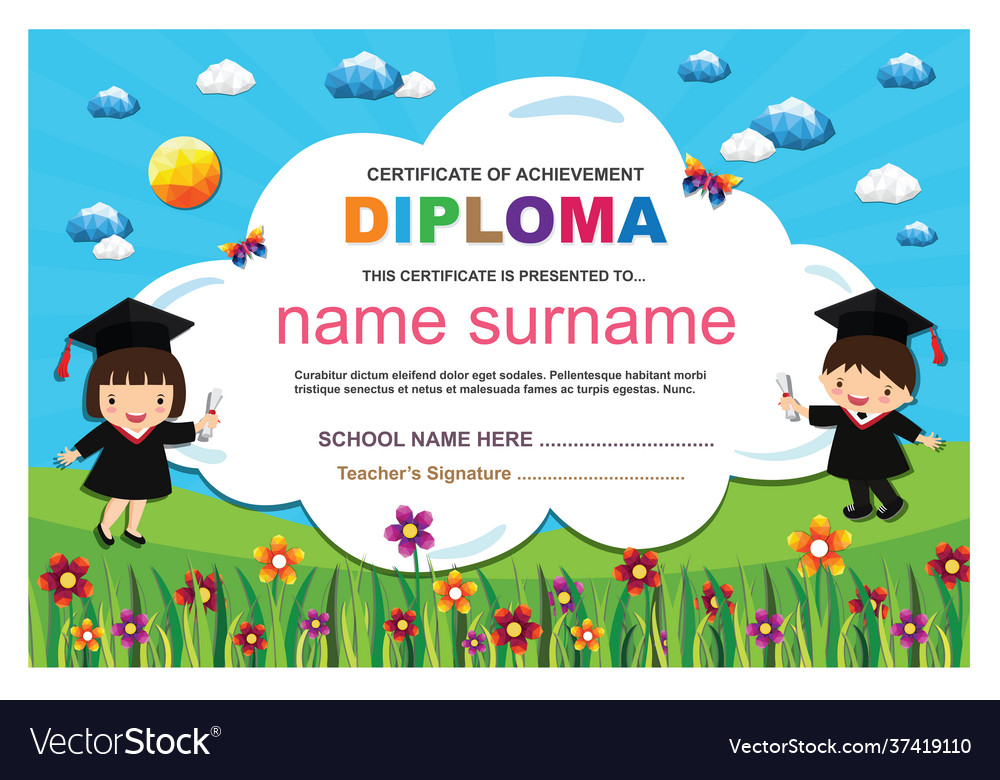 Colorful kids diploma certificate background Vector Image