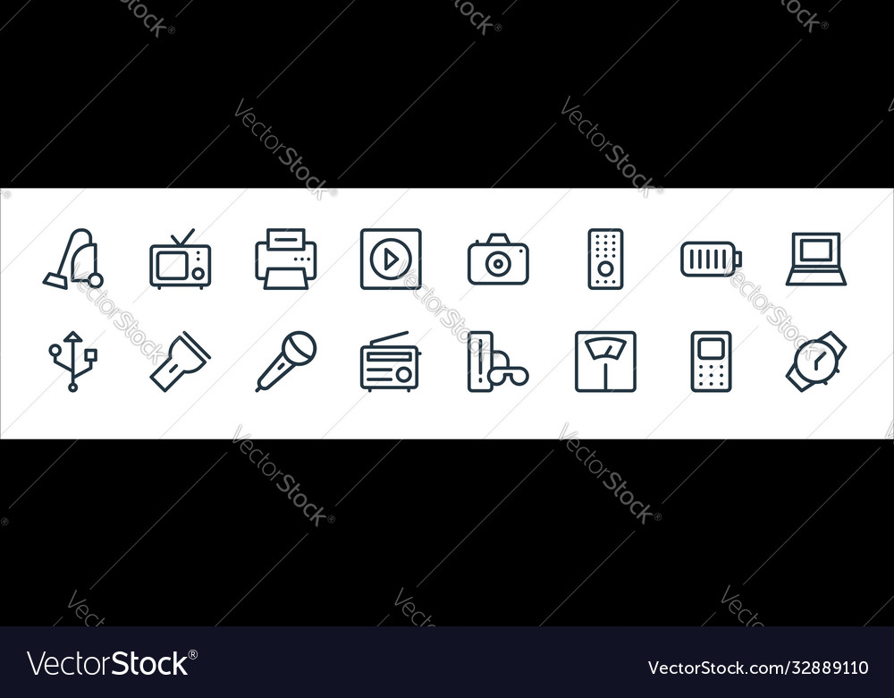 Electronics line icons linear set quality vector image Electronics line icons linear set quality