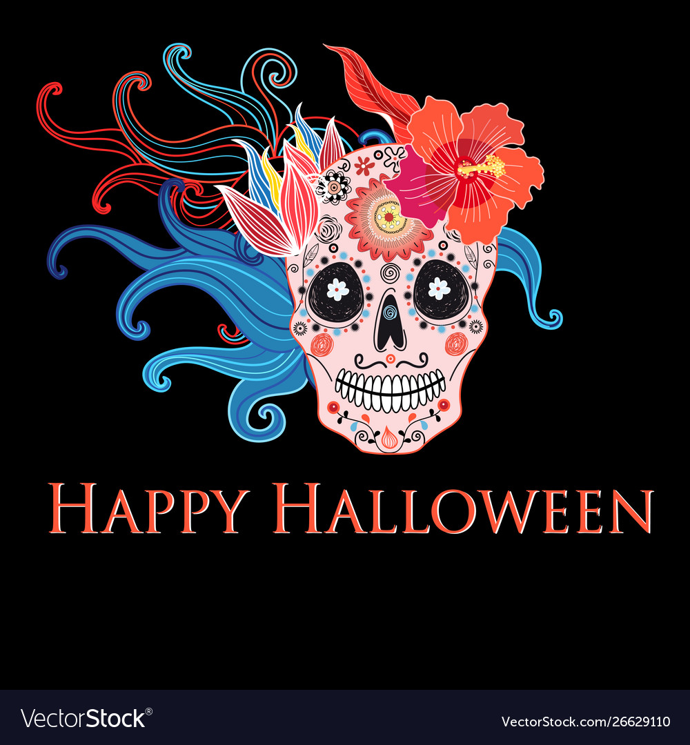 Floral Skull Halloween Card