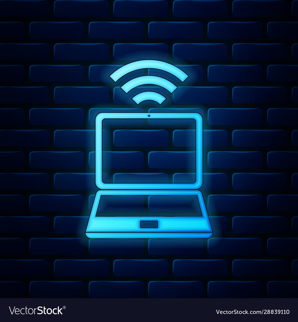 Glowing neon laptop and free wi-fi wireless