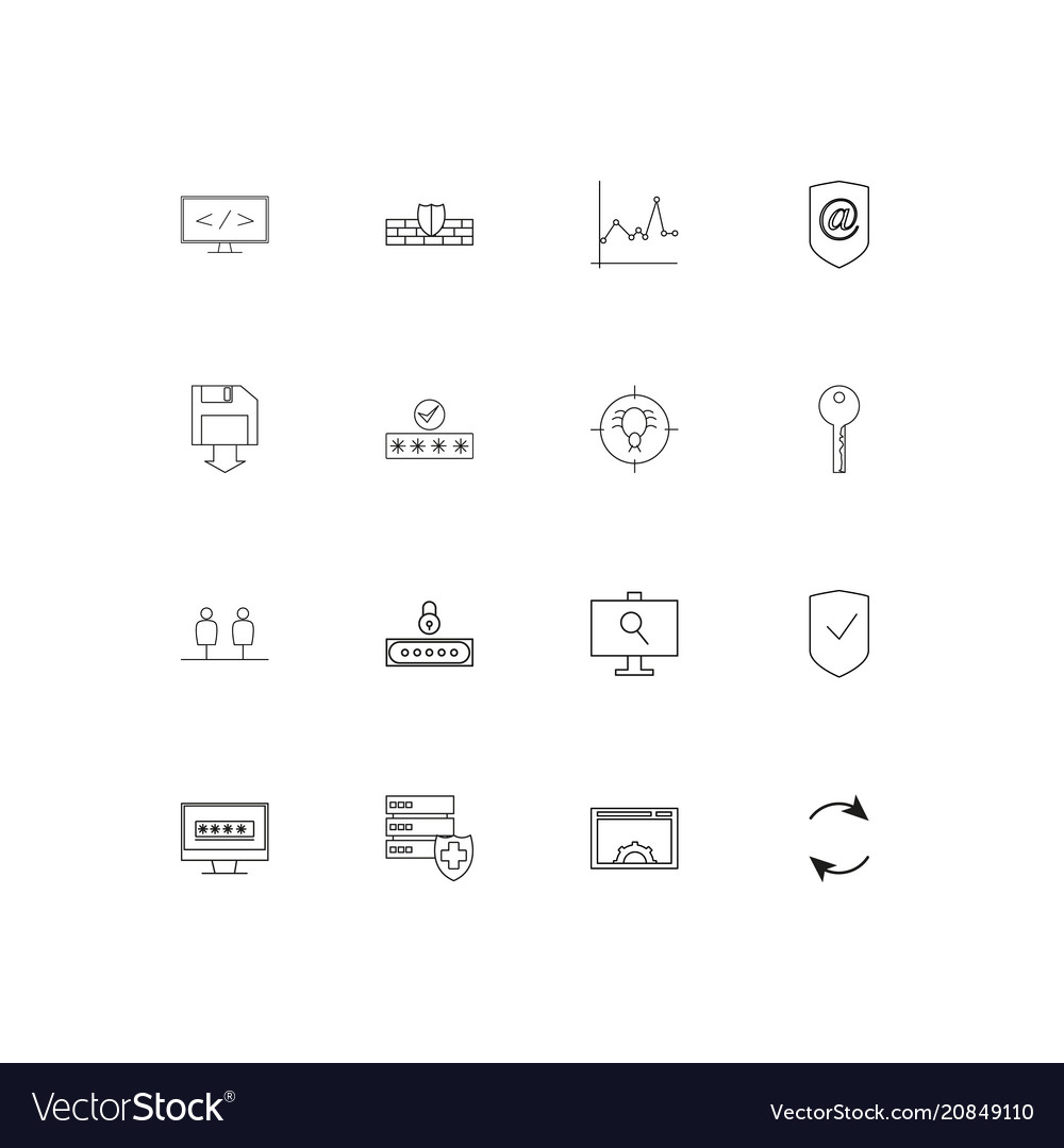 Internet security linear thin icons set outlined