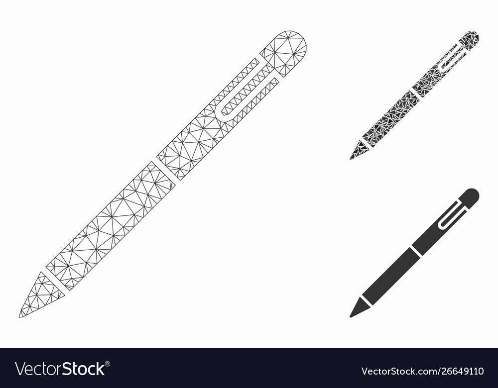 Pen mesh 2d model and triangle mosaic icon