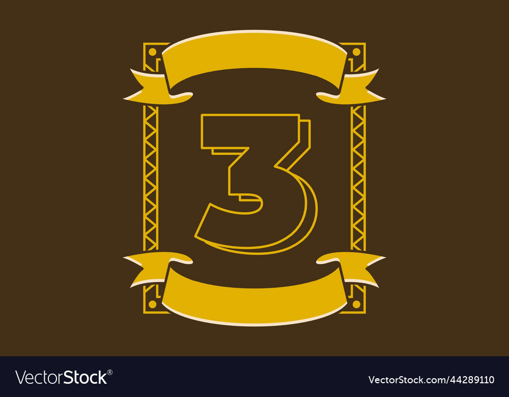 Retro frame with number three vector image Retro frame with number three