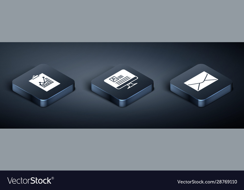Set isometric clipboard with graph chart envelope vector image Set isometric clipboard with graph chart envelope
