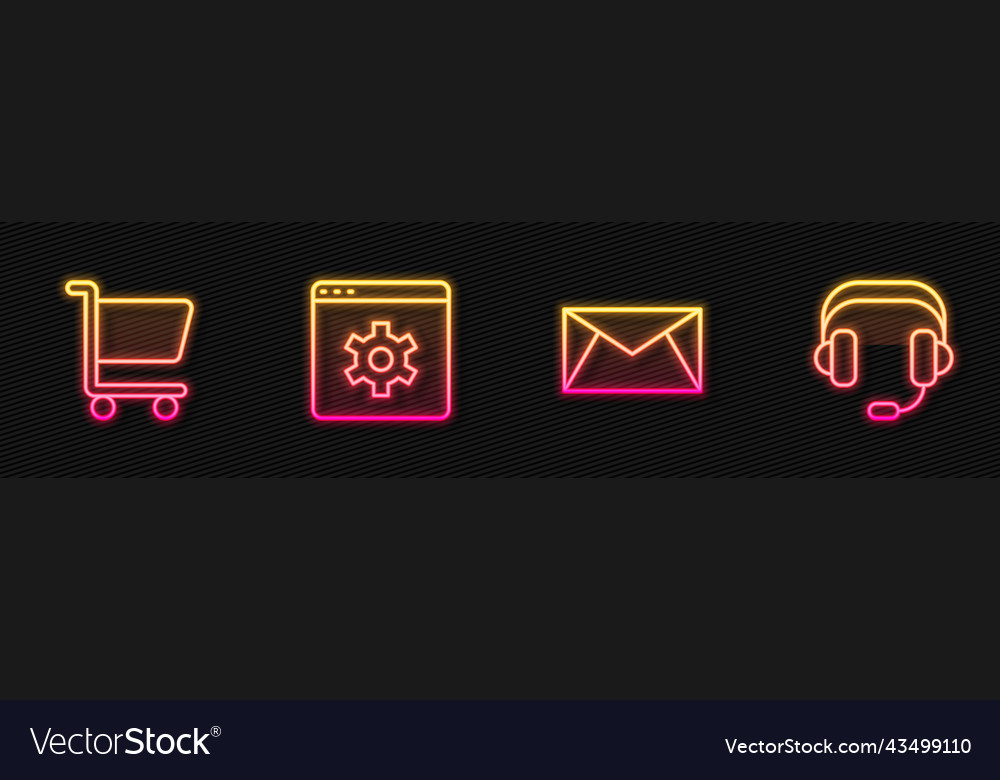 Set line mail and e-mail shopping cart browser vector image Set line mail and e-mail shopping cart browser