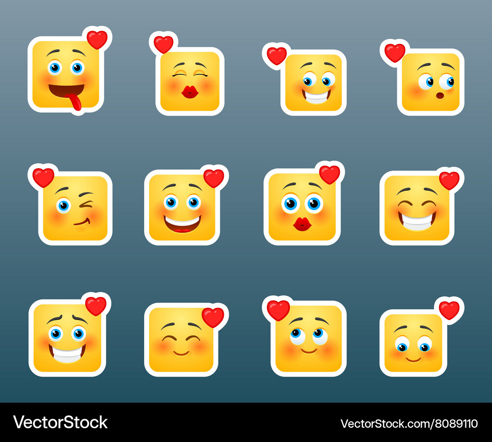 Set love smile stickers Royalty Free Vector Image