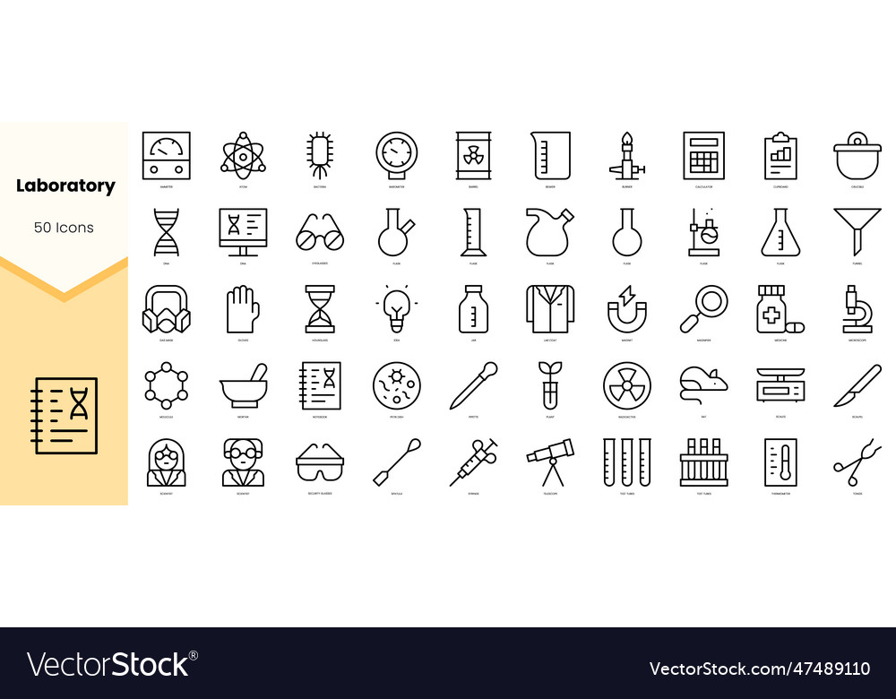 Set of laboratory icons simple line art style