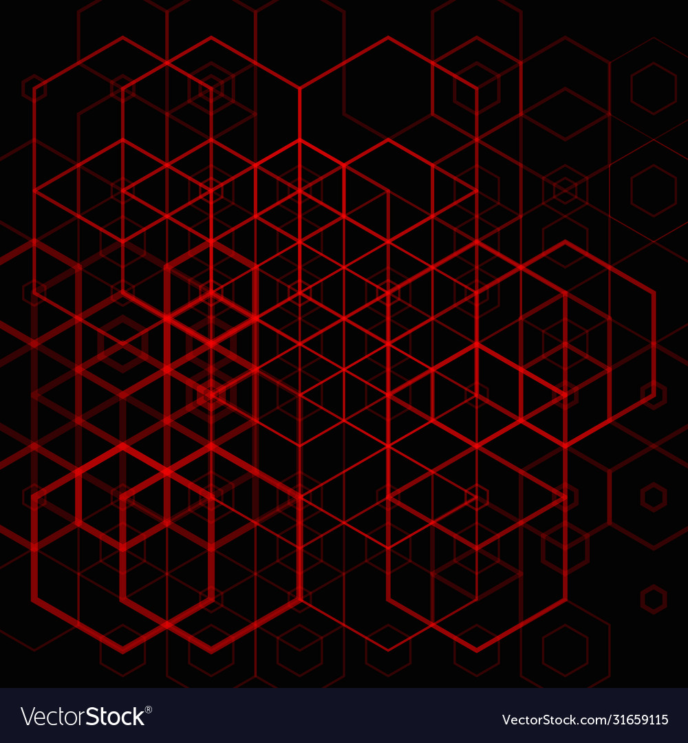 Abstract red grid hexgonal pattern on dark Vector Image Abstract red grid hexgonal pattern on dark