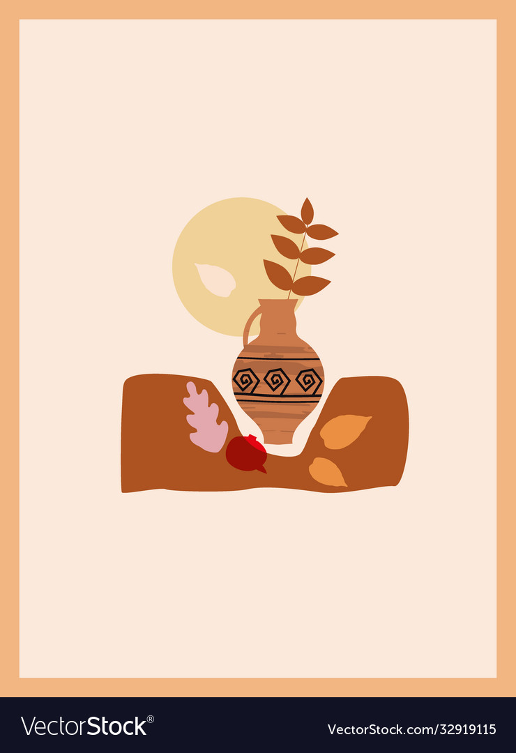 Autumn trendy card collage minimal shapes vase vector image Autumn trendy card collage minimal shapes vase