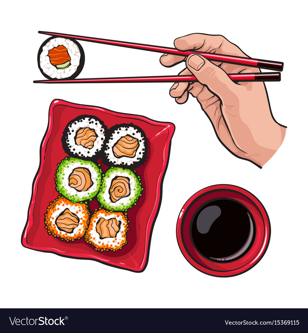 eating-sushi-human-hand-with-chopsticks-and-soy-vector-image