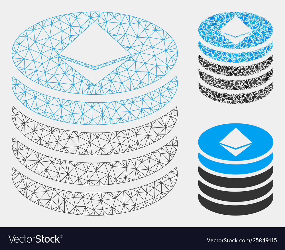 Ethereum coin stack mesh carcass model vector image Ethereum coin stack mesh carcass model