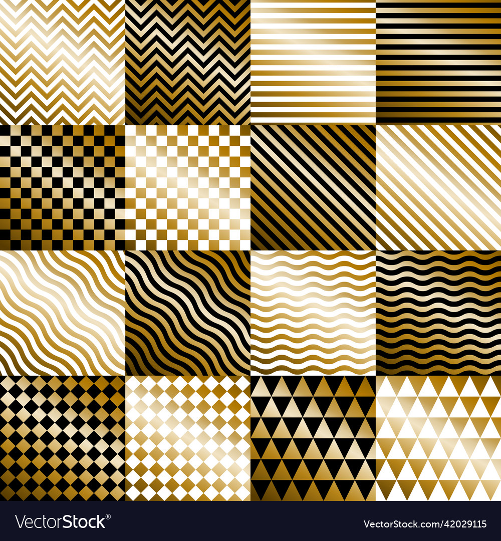 Geometric gold backgrounds set