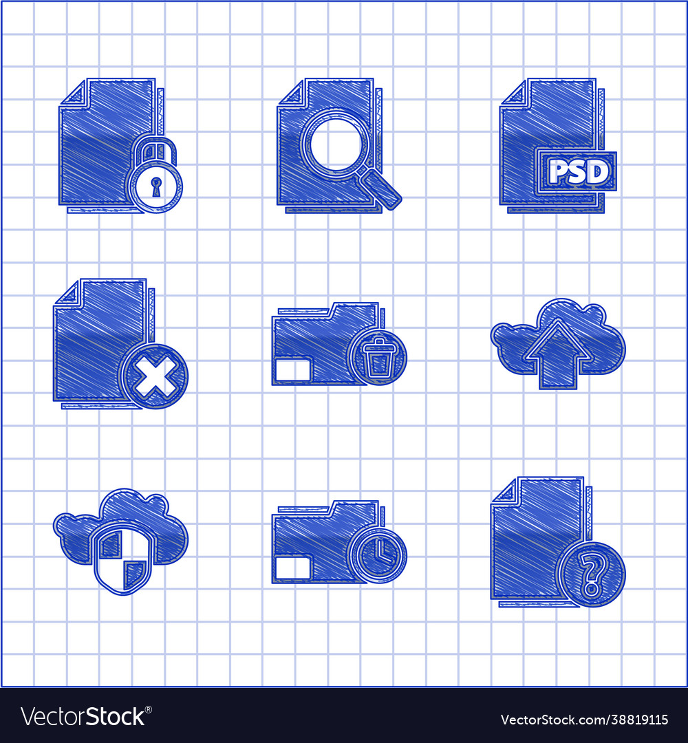 Set delete folder document with clock unknown vector image Set delete folder document with clock unknown