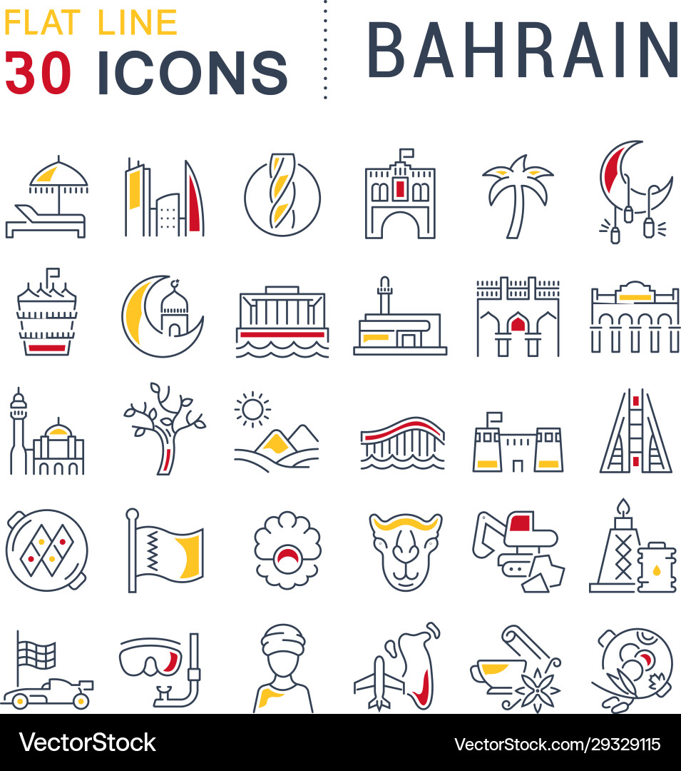 Set line icons bahrain Royalty Free Vector Image
