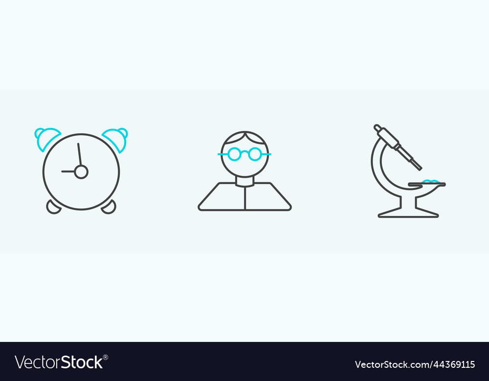 Set line microscope alarm clock and student icon vector image Set line microscope alarm clock and student icon