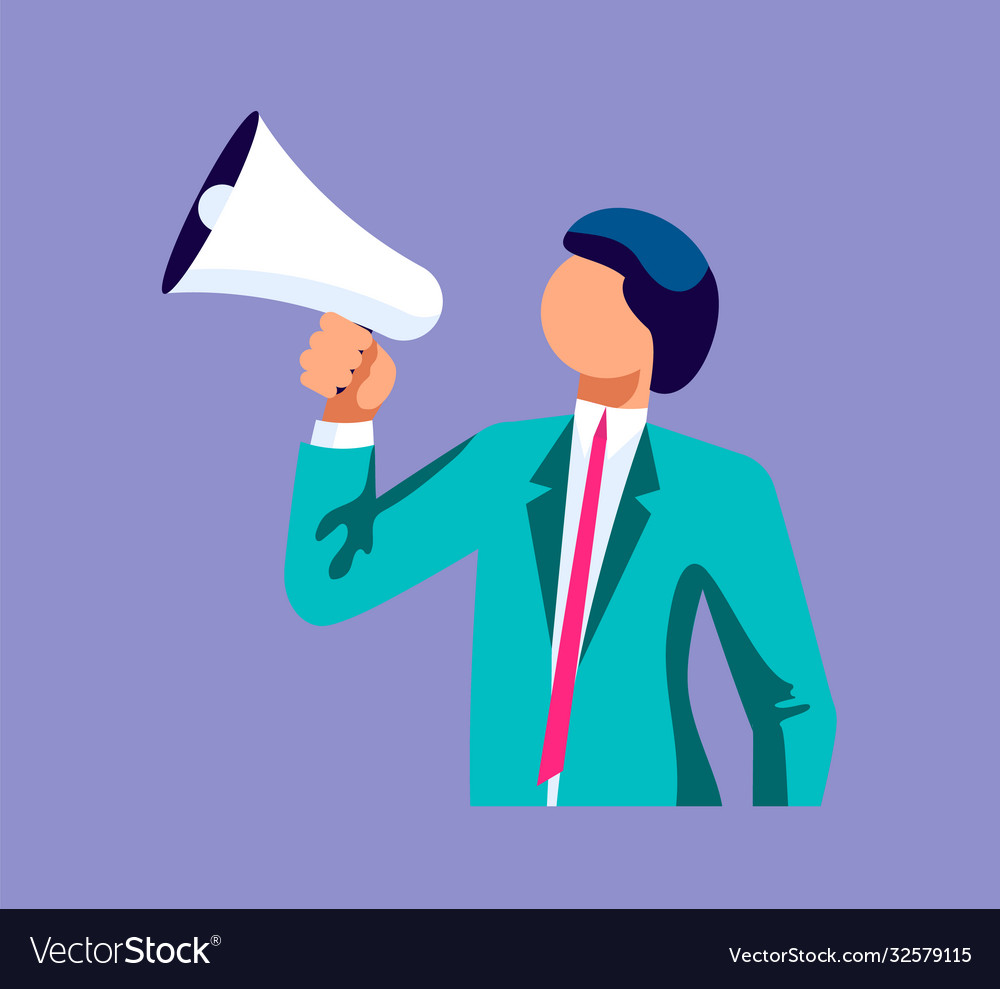 Young business with megaphone Royalty Free Vector Image