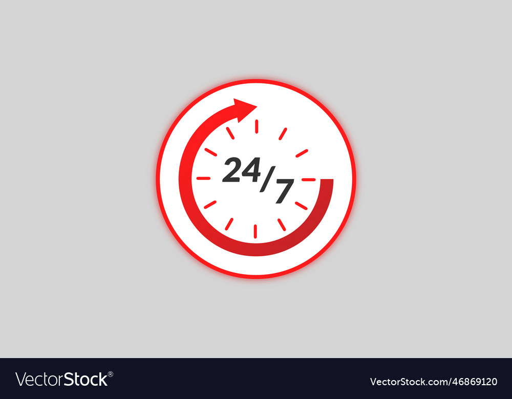 24 hours and 7 days clock with arrow icon