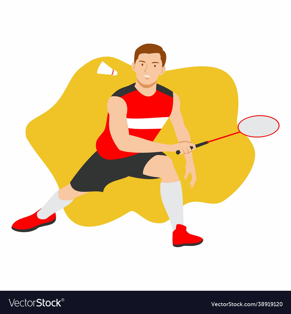 Badminton player action with racket and shuttlecoc