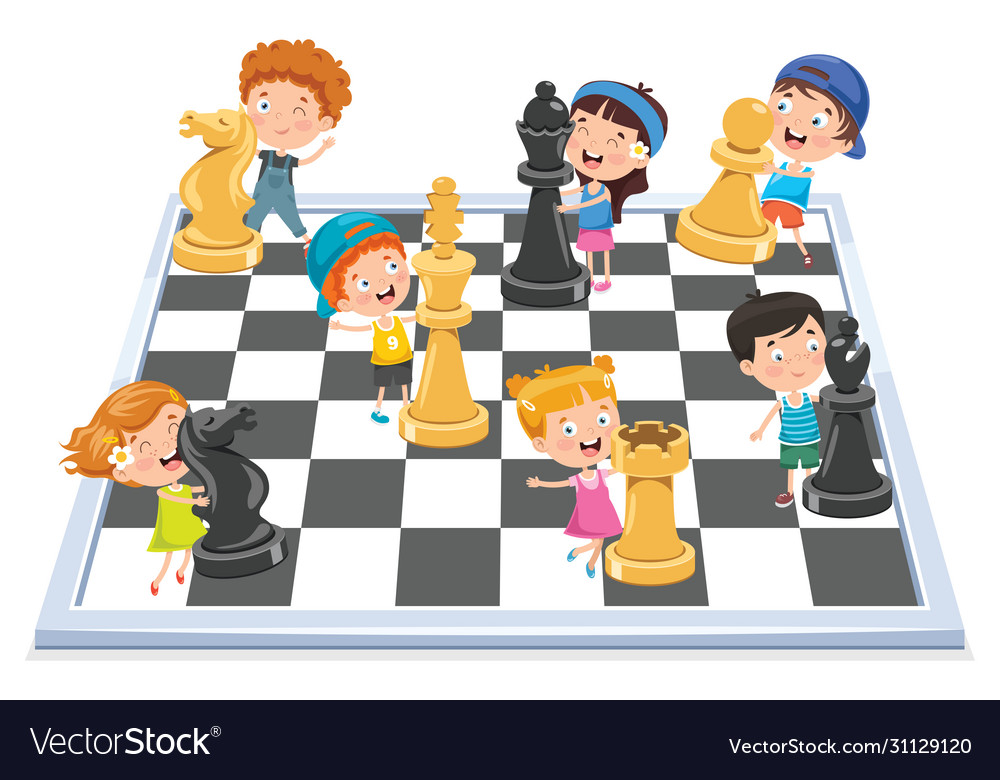 Cartoon character playing chess game Royalty Free Vector