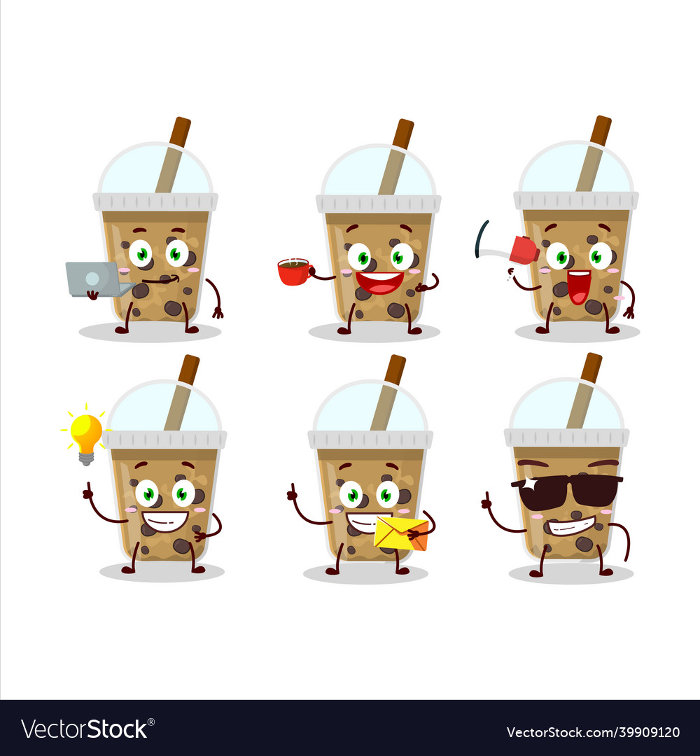 Chocolate coffee with boba cartoon character