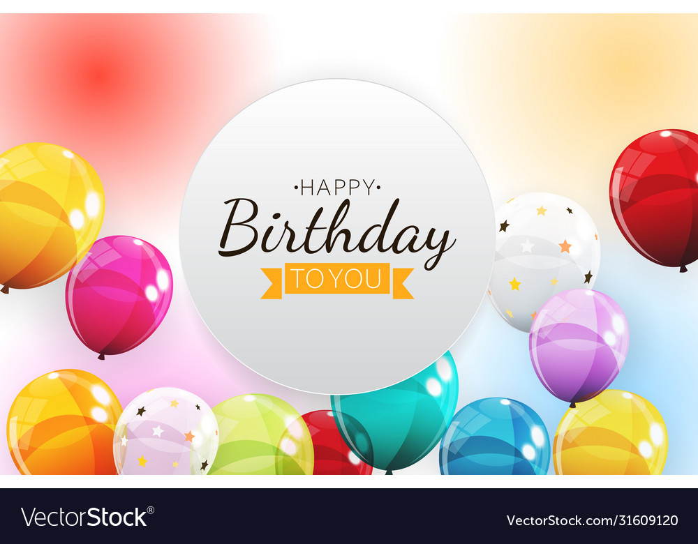 Color glossy happy birthday balloons banner Vector Image