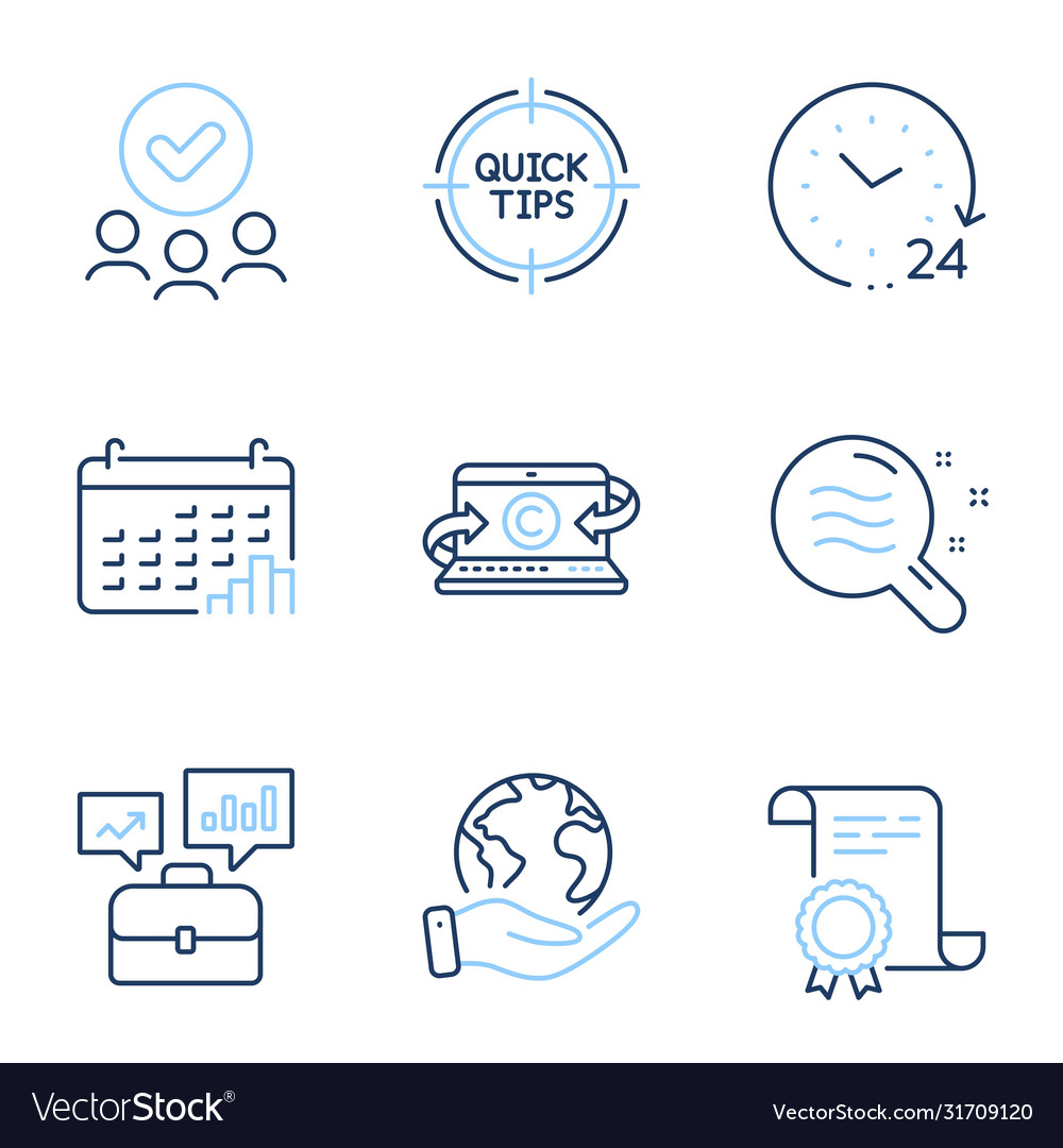 Copywriting notebook tips and 24 hours icons set vector image Copywriting notebook tips and 24 hours icons set