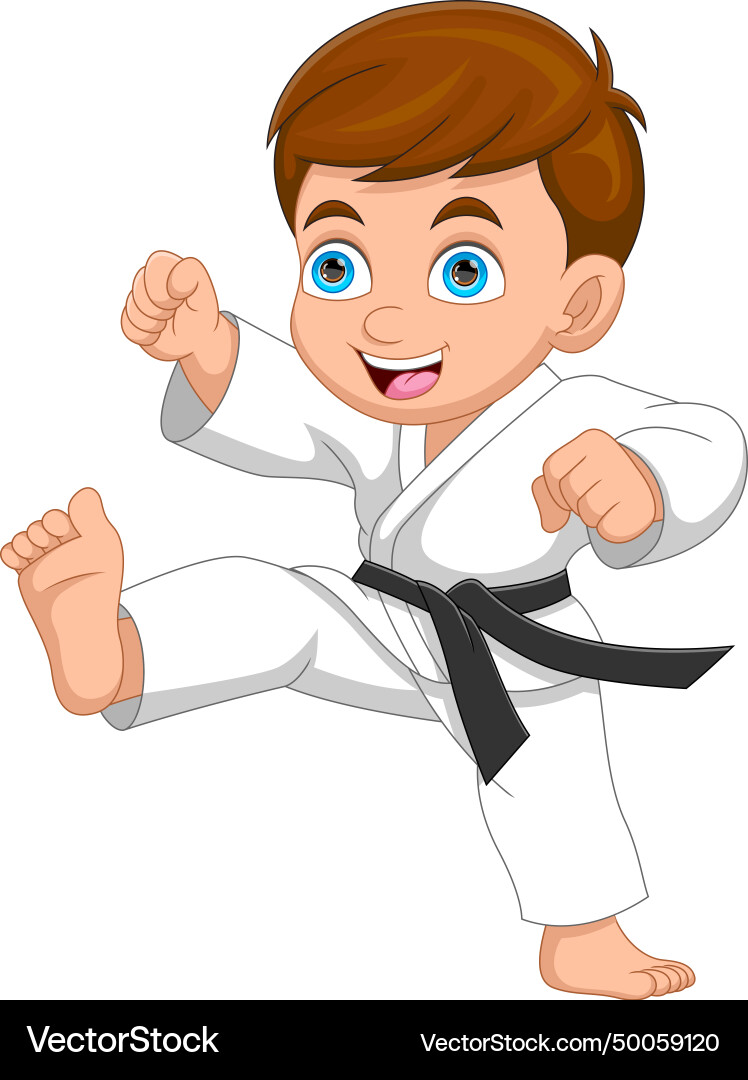 Cute karate kid cartoon Royalty Free Vector Image