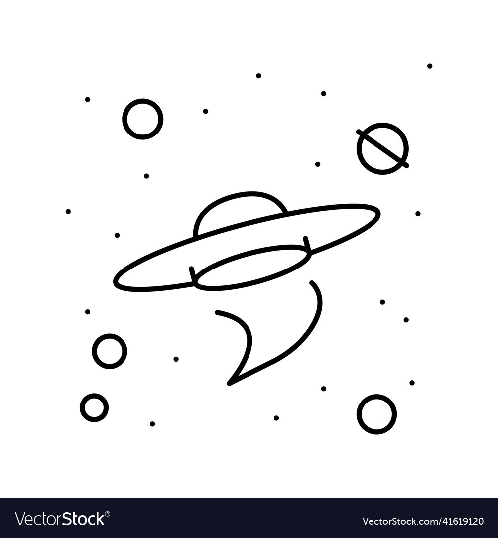 Flying saucer alien in galaxy line icon Royalty Free Vector