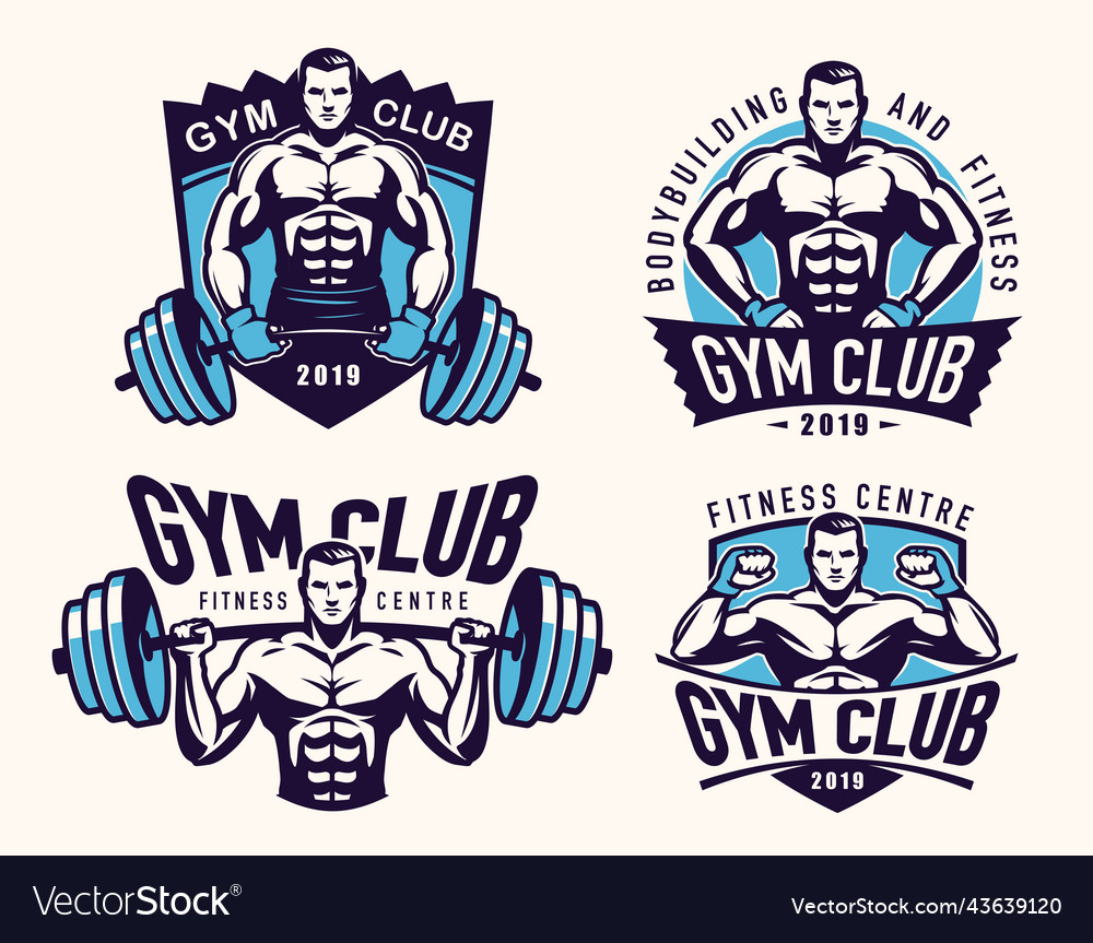 Gym club badge set fitness emblems athletic vector image Gym club badge set fitness emblems athletic