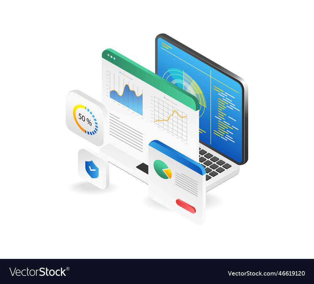 Isometric flat design concept of web analytics