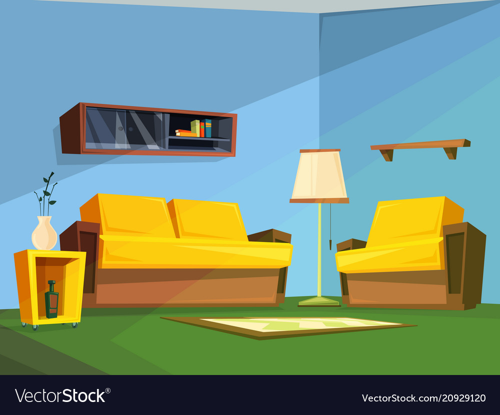 Cartoon Living Room At Night Interior Royalty Free Vector D30