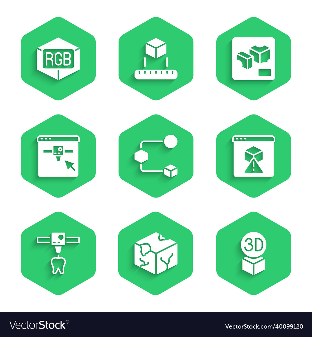 Set isometric cube 3d printer tooth setting vector image Set isometric cube 3d printer tooth setting