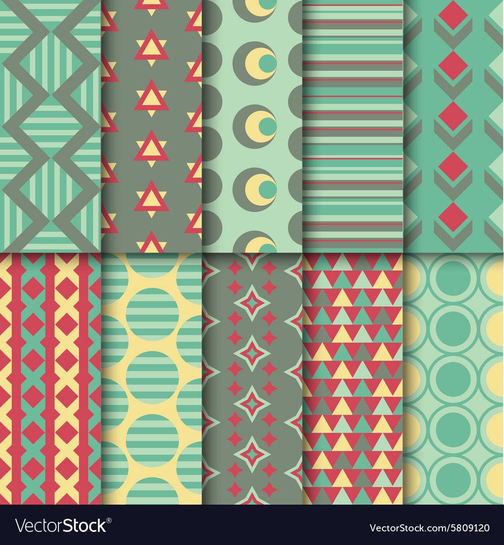 Set of seamless colorful retro patterns geometric