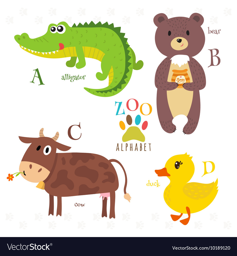 Zoo alphabet with funny cartoon animals a b c d Vector Image