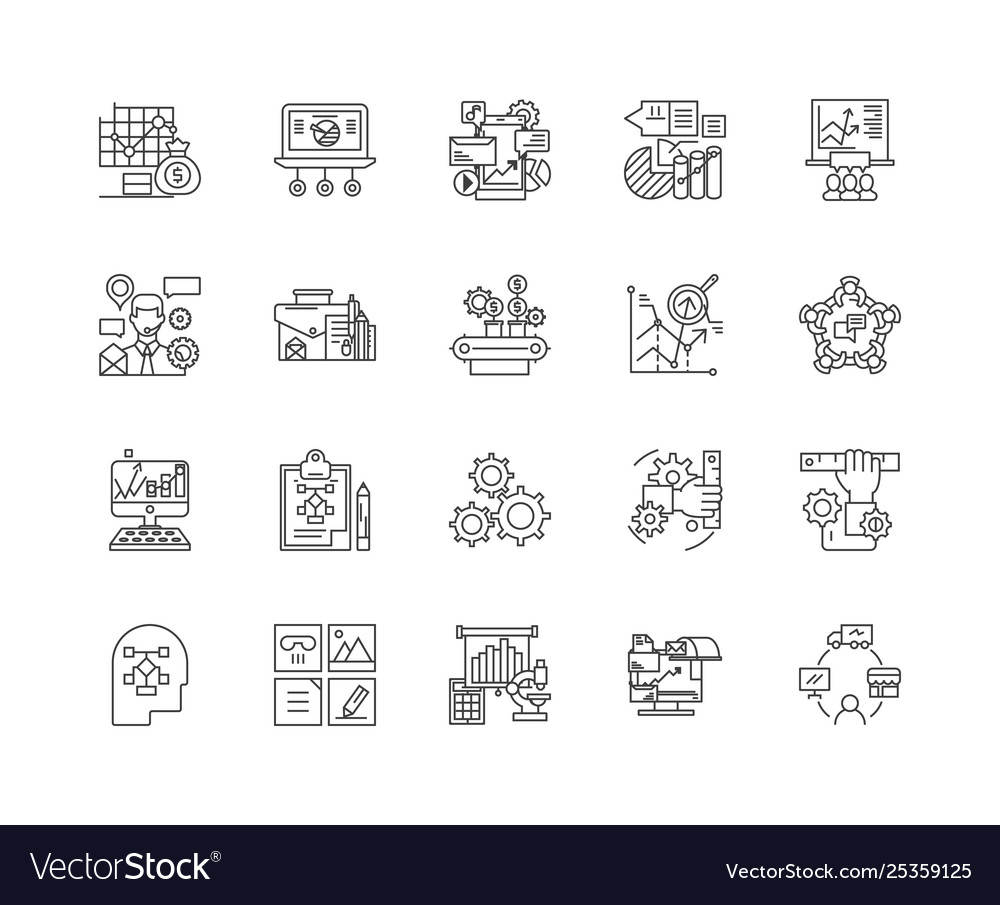 Algorithm line icons signs set outline Royalty Free Vector