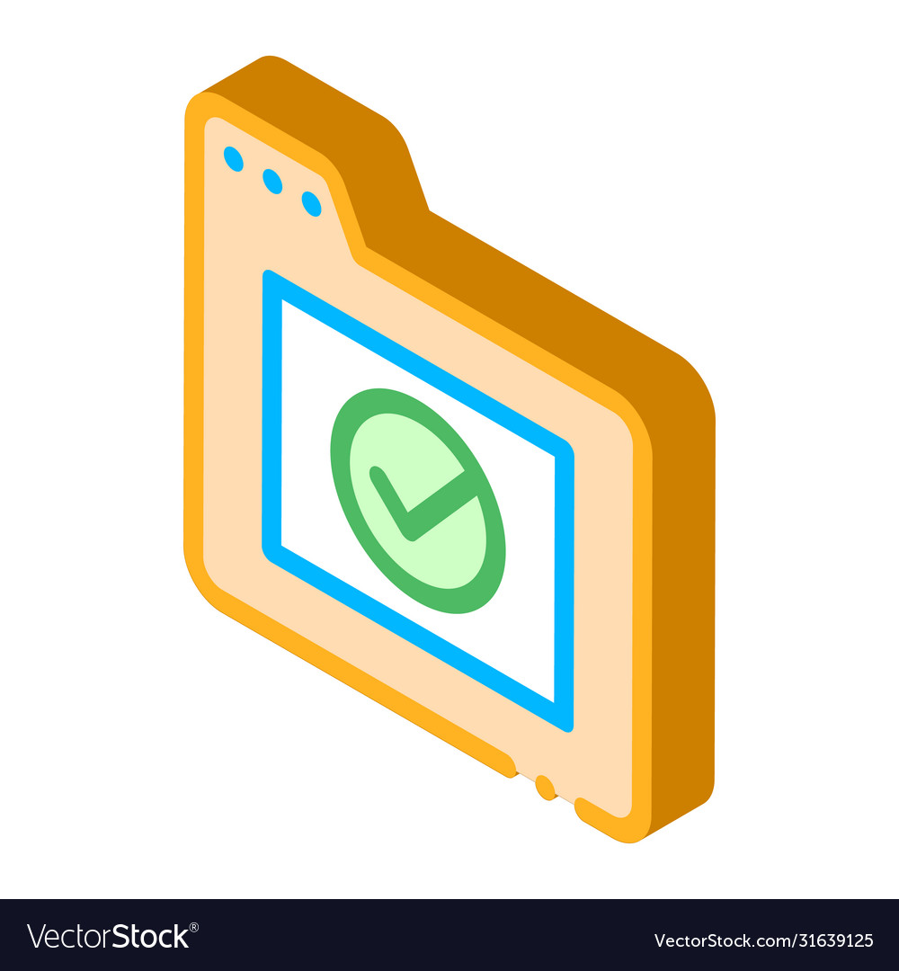 Computer folder with approved mark isometric icon vector image Computer folder with approved mark isometric icon