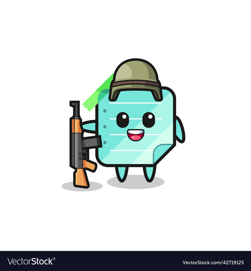 Cute blue sticky notes mascot as a soldier