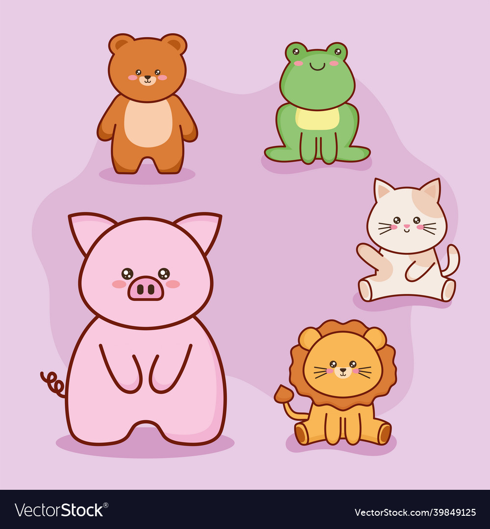 Five kawaii animals characters